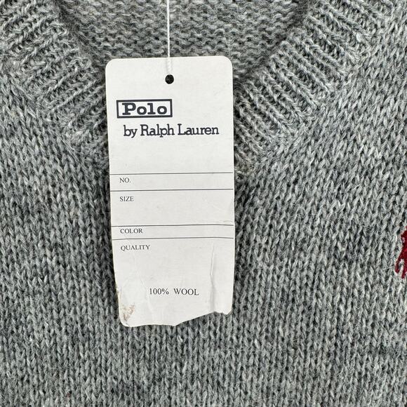 Vintage Polo Ralph Lauren Wool V-Neck Sweater Mens Medium Gray Deadstock NEW - Picture 10 of 14